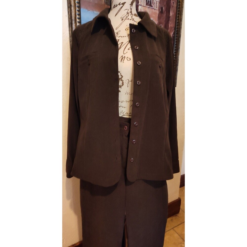 Haggar 2 Piece Faux Suede Pants & Shirt/Jacket w Rhinestone Embellishments SZ 6P - Picture 3 of 14